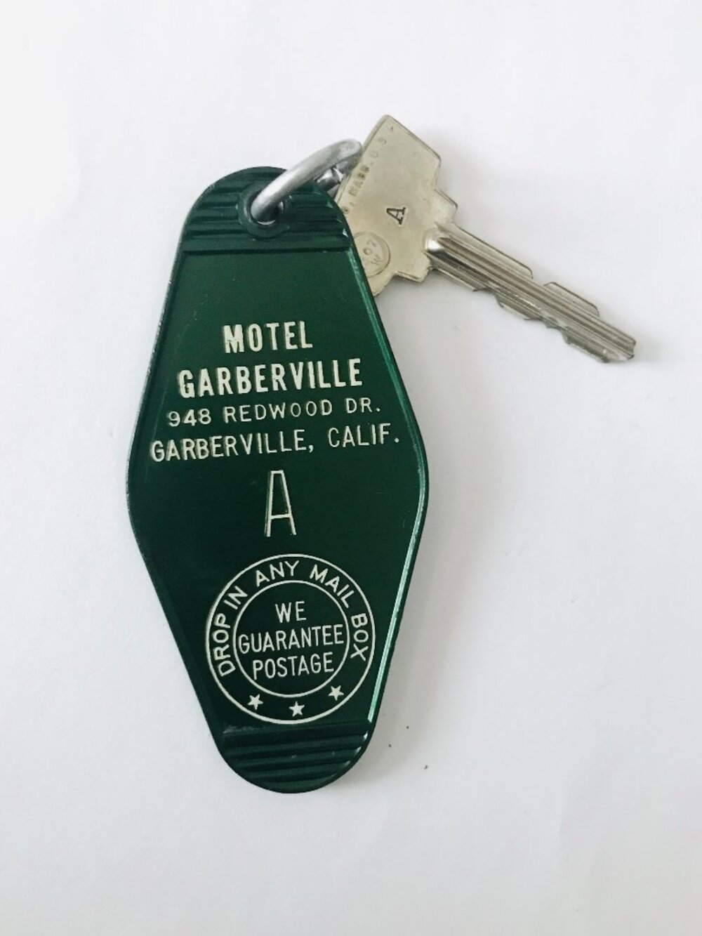Vintage Original Motel Garberville CA Hotel Key & Fob Room A Green
